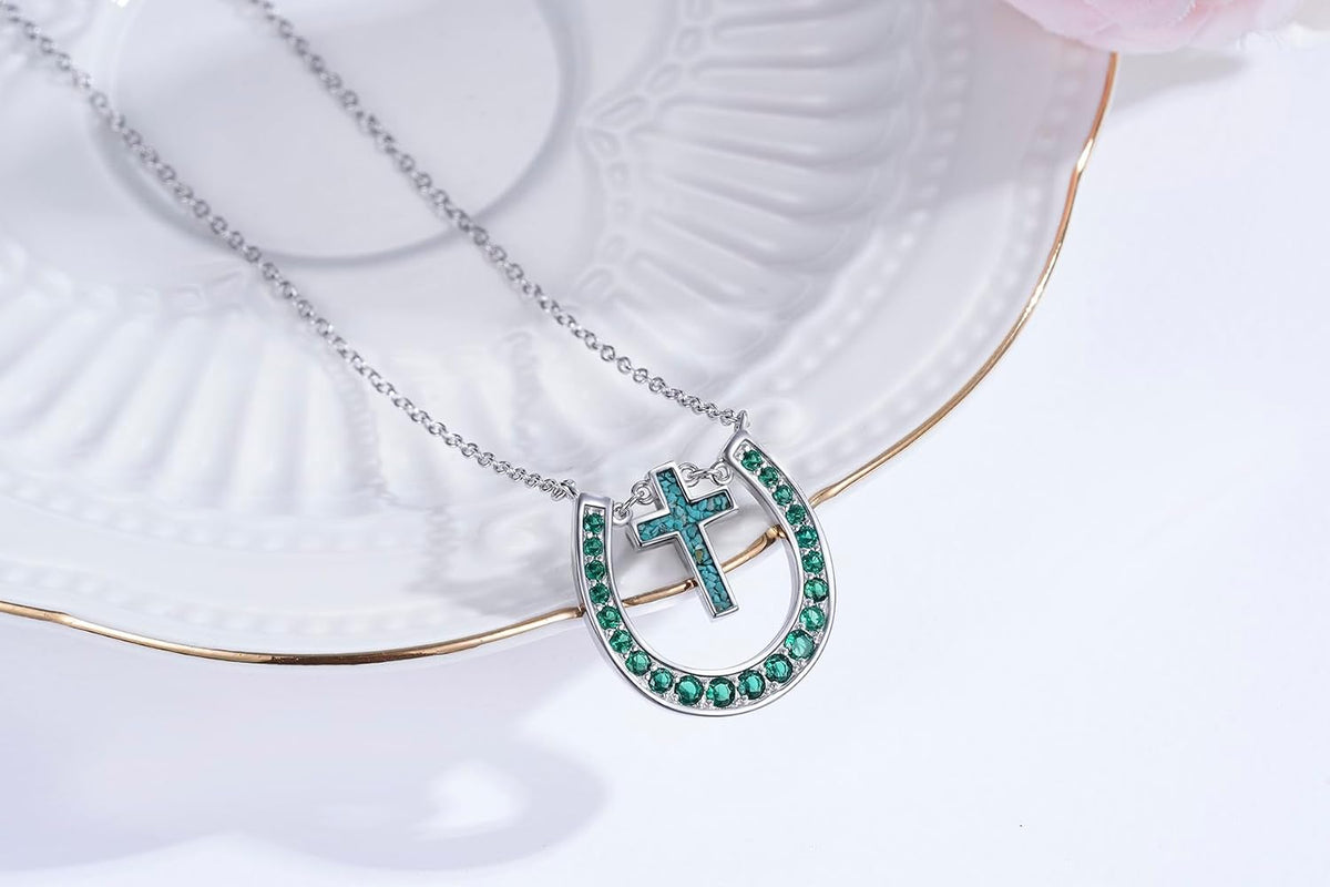 Western Necklace 925 Sterling Silver Turquoise Western Pendant Country Jewelry Gifts for Cowgirl Cowboy
