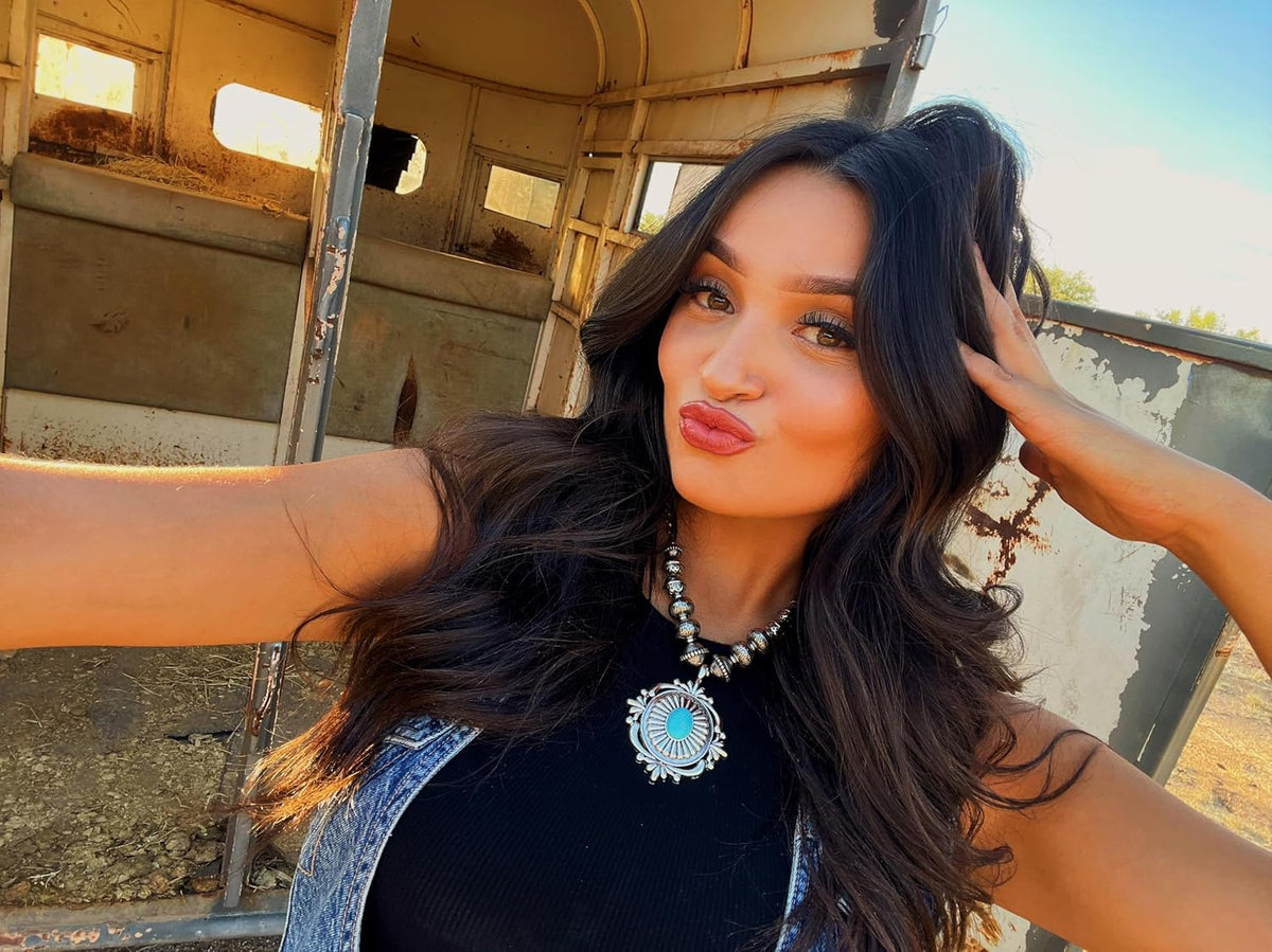 Rustic Couture'S Turquoise Necklace Dangle Earring Jewelry Set for Women