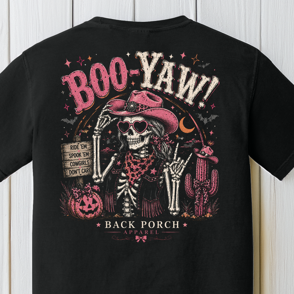 Boo-Yaw Western Cowgirl Halloween T-Shirt – Black