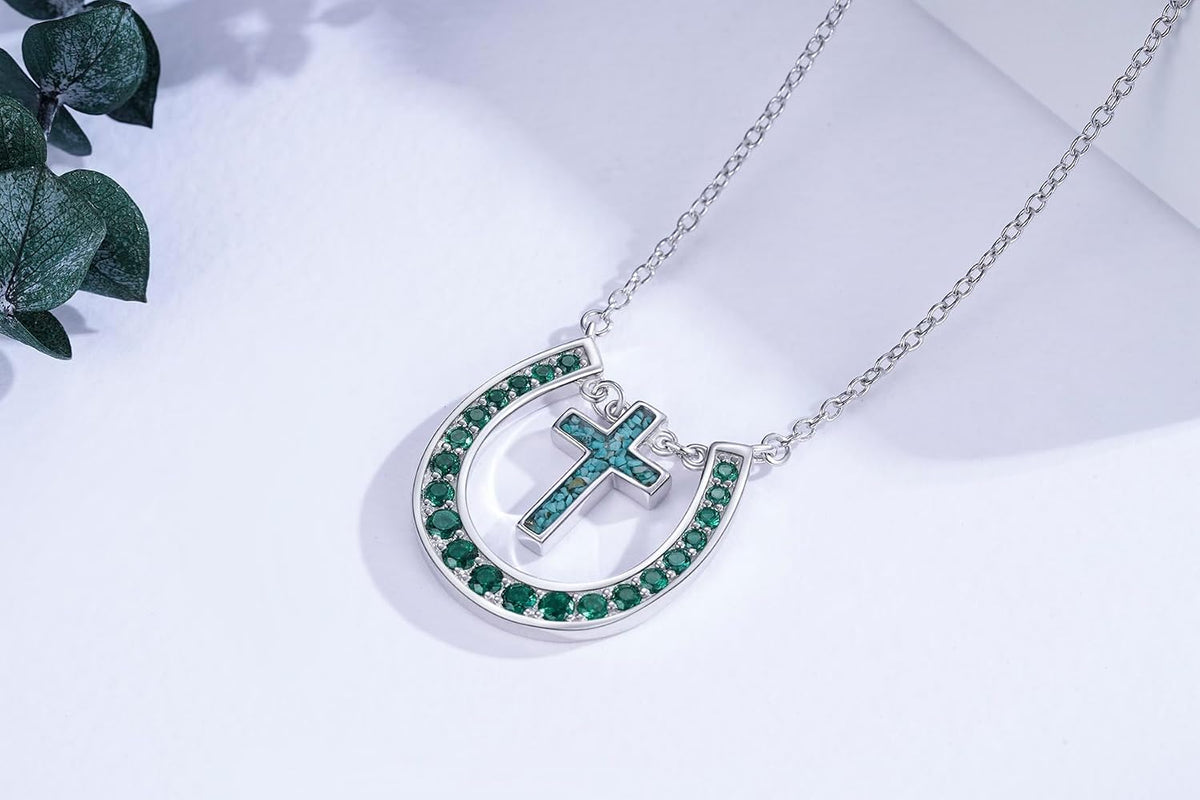 Western Necklace 925 Sterling Silver Turquoise Western Pendant Country Jewelry Gifts for Cowgirl Cowboy