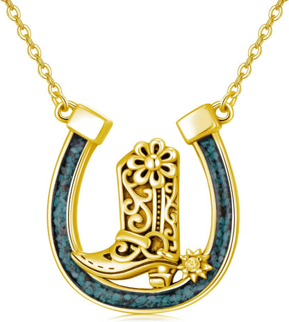 Western Necklace 925 Sterling Silver Turquoise Western Pendant Country Jewelry Gifts for Cowgirl Cowboy