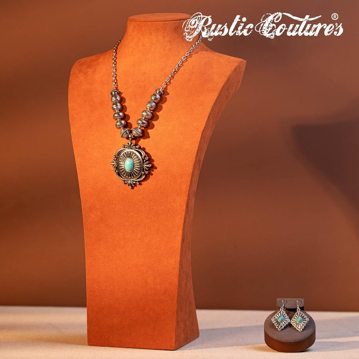 Rustic Couture'S Turquoise Necklace Dangle Earring Jewelry Set for Women
