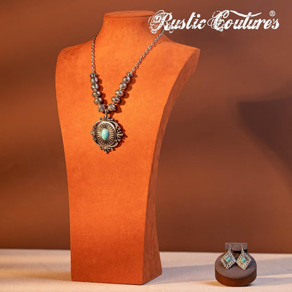 Rustic Couture'S Turquoise Necklace Dangle Earring Jewelry Set for Women