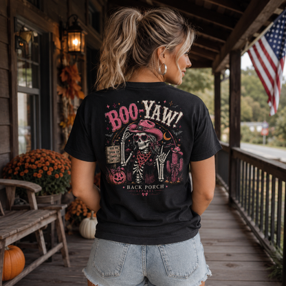Boo-Yaw Western Cowgirl Halloween T-Shirt – Black