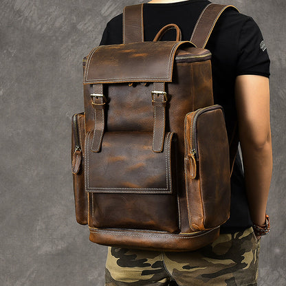 Crazy Horse Leather Men Backpack Vintage Laptop Backpack Travel Backpack ESS468
