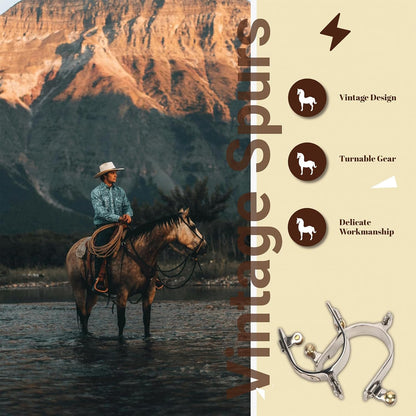 2Pcs Western Cowboy Spurs, Stainless Steel Riding Western Spurs