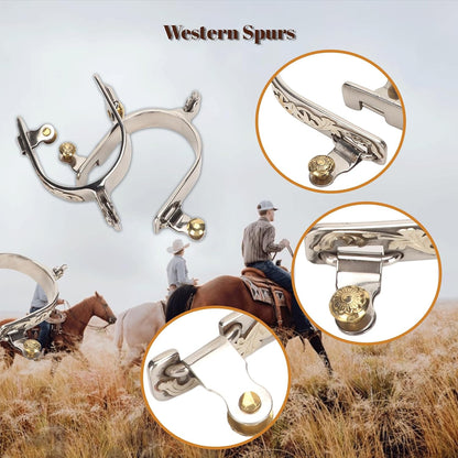 2Pcs Western Cowboy Spurs, Stainless Steel Riding Western Spurs