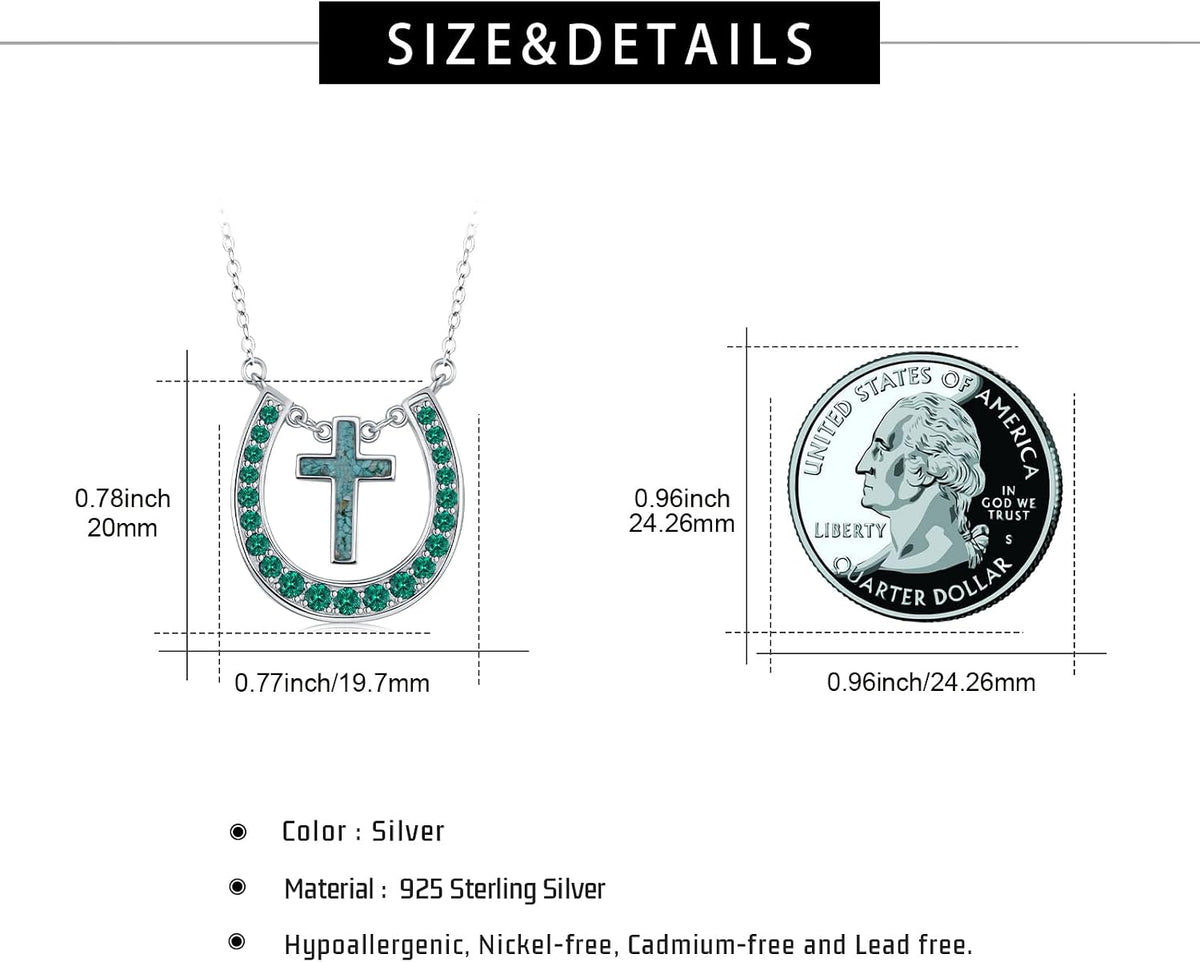 Western Necklace 925 Sterling Silver Turquoise Western Pendant Country Jewelry Gifts for Cowgirl Cowboy