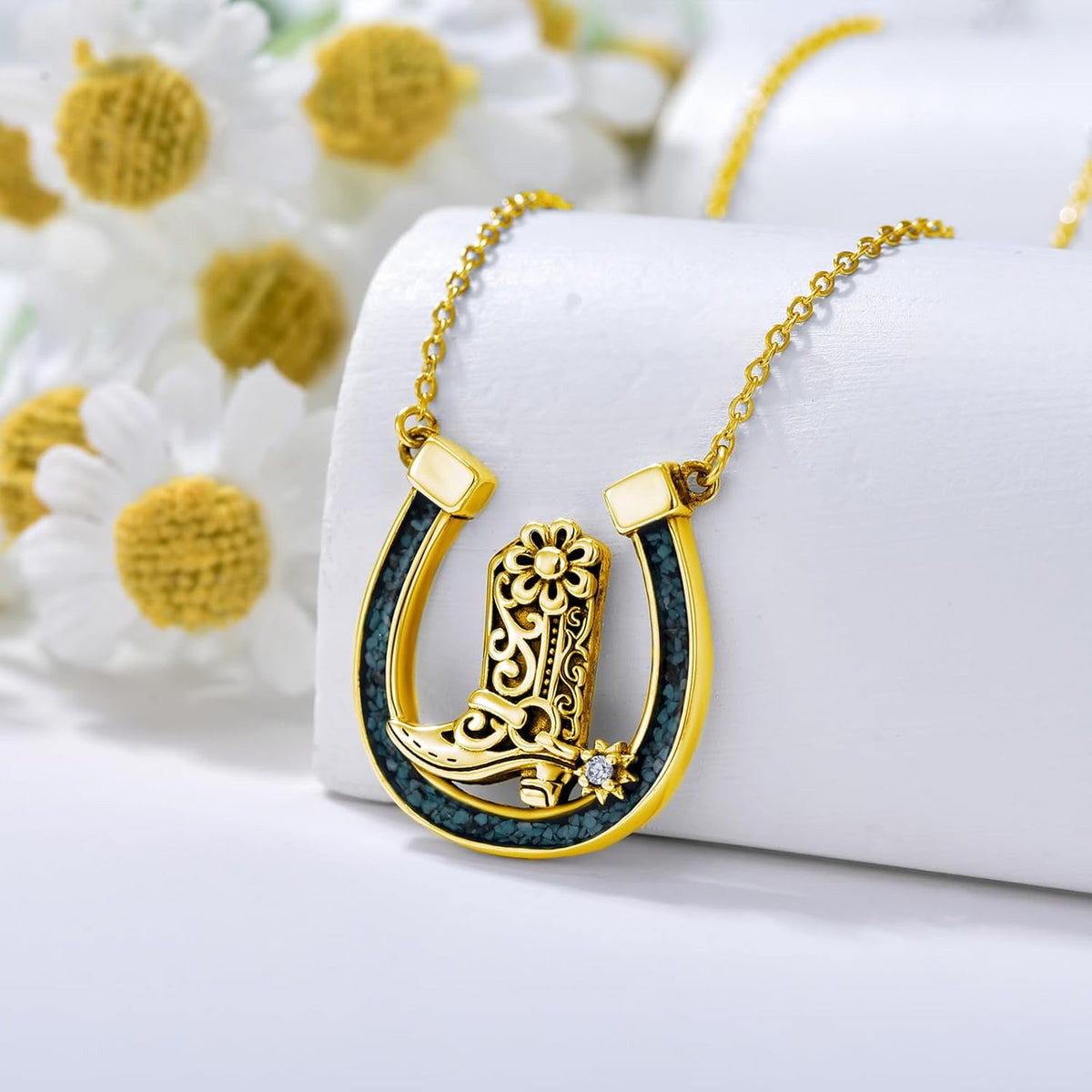 Western Necklace 925 Sterling Silver Turquoise Western Pendant Country Jewelry Gifts for Cowgirl Cowboy