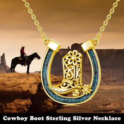 Western Necklace 925 Sterling Silver Turquoise Western Pendant Country Jewelry Gifts for Cowgirl Cowboy