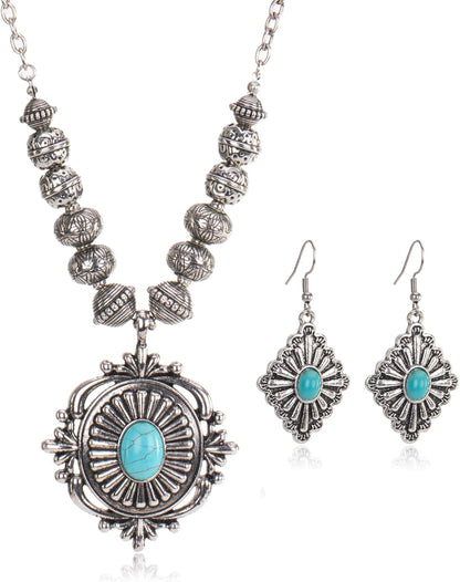 Rustic Couture'S Turquoise Necklace Dangle Earring Jewelry Set for Women