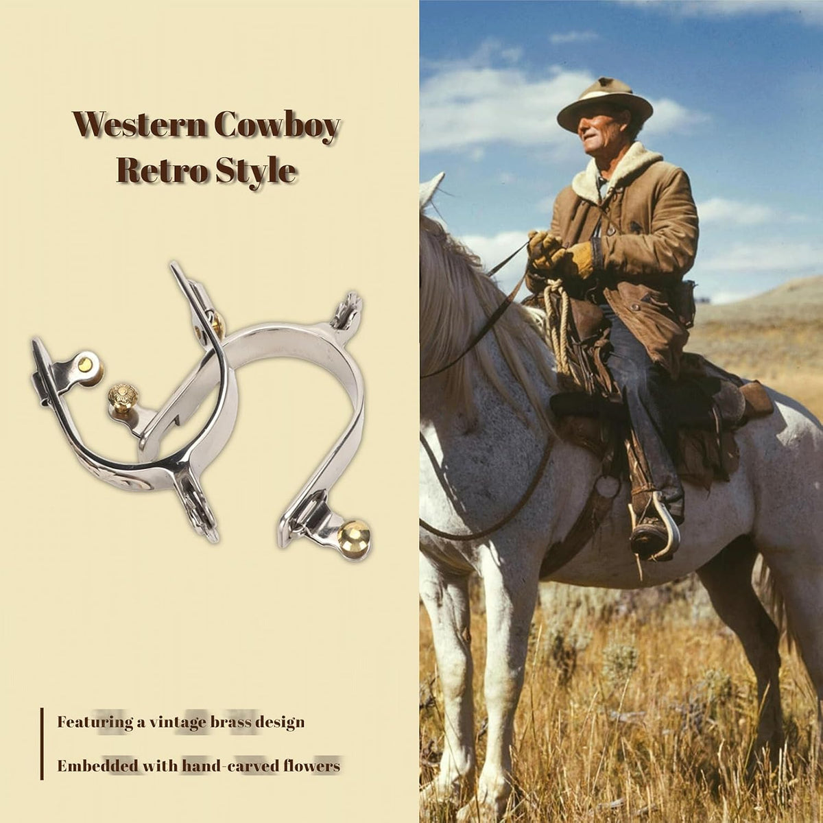2Pcs Western Cowboy Spurs, Stainless Steel Riding Western Spurs
